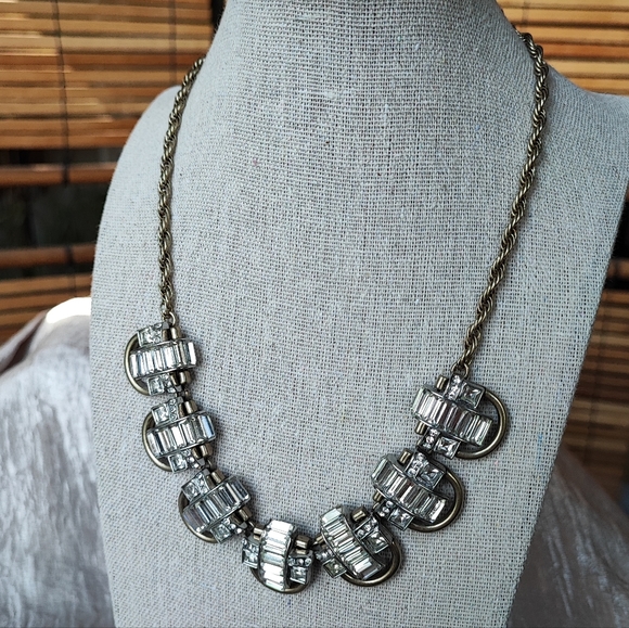 Banana Republic Dramatic Brass Clear Rhinestone Statement Necklace - Picture 11 of 11